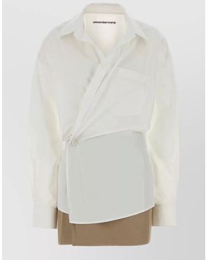 Alexander Wang Poplin Mini Dress Asymmetric Design Long Sleeves - White