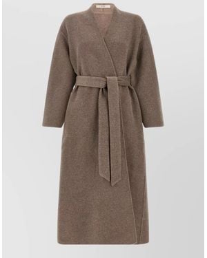 Co. Long Belted Wrap At Side Pockets - Brown