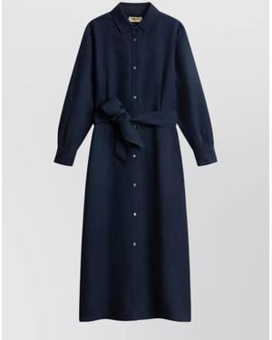 Woolrich Linen Blend Midi Shirt Dress Belt - Blue