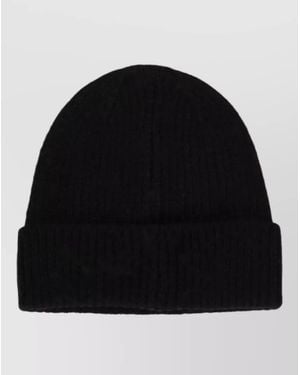 Anine Bing Elia Beanie Ribbed Texture Folded Cuff - Black