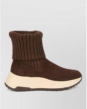 Hogan Ribbed Knit Hi-Top Sneakers - Brown