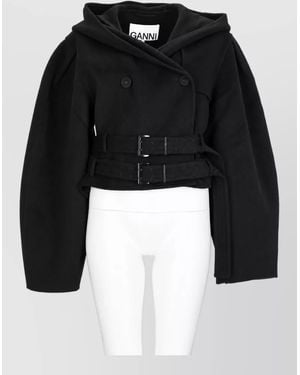 Ganni Cashmere Single-Breasted Coat - Black