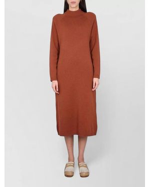 Alysi Knit Midi Dress High Neck Raglan Sleeves - Orange