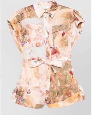 Zimmermann Linen Short-Sleeve Belted Playsuit - Pink