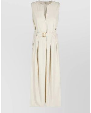 Woolrich Sleeveless Dress V Neck Belted - White