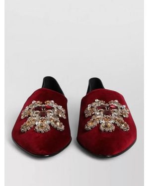 Dolce & Gabbana Velvet Loafers Jewel Embellished Slip On - Red
