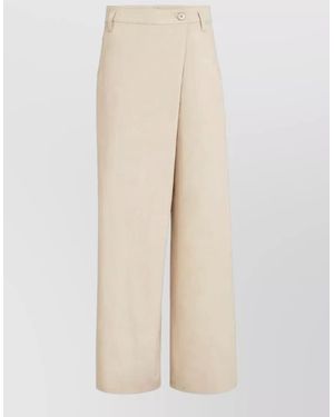 Brunello Cucinelli Wide Leg Trousers Belt Loops Pockets - Natural