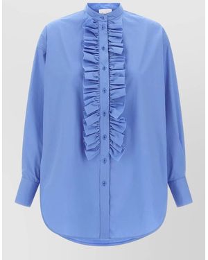 Nude Shirt Featuring Ruffles Long Sleeves Buttoned Cuffs - Blue
