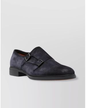 Santoni Suede Double Buckle Brogues - Blue