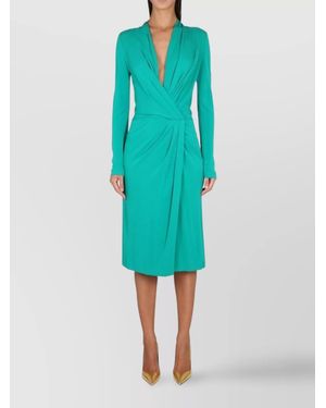 Alberta Ferretti V-Neck Midi Dress - Blue