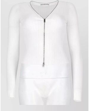 Alexander Wang Ribbed Long Sleeve Fitted Knit Top - White