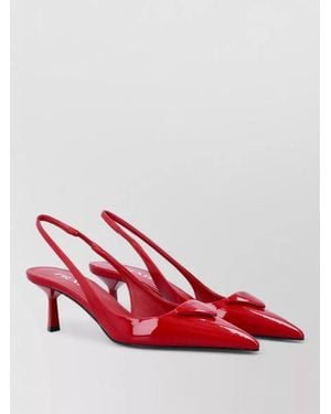 Prada Slingback Court Shoes Geometric Heel Logo Detail - Red
