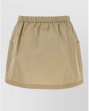 Prada Re-Nylon Mini Skirt Belt Front Pockets - Natural