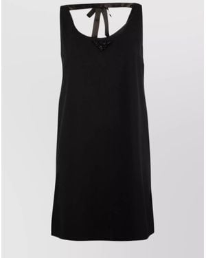Prada Sleeveless Back Bow Beaded Satin Dress - Black