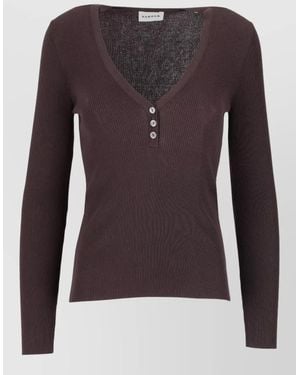 P.A.R.O.S.H. Long Sleeve V Neck Ribbed Button Top - Multicolor