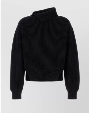 Jil Sander Asymmetric Neckline Cropped Wool Knit Sweater - Black