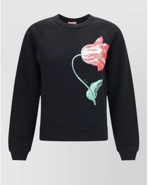 KENZO Tulip Motif Cotton Crew Neck Sweatshirt - Blue