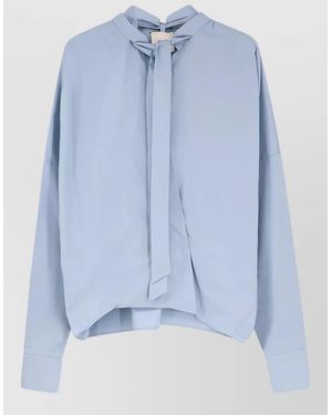 Alysi Cotton Shirt Bow Detail V Neckline - Blue