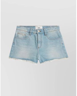 Ami Paris Denim Raw-Cut Mini Shorts - Blue
