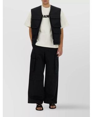 Jil Sander Cotton Silk Cargo Vest - Black