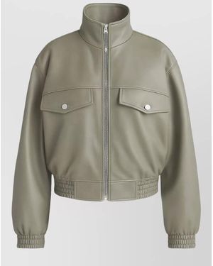 Frankie Shop Leather Jacket High Collar Elasticated Cuffs - Green