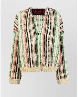 VITELLI Striped Ribbed V-Neck Cardigan - Metallic