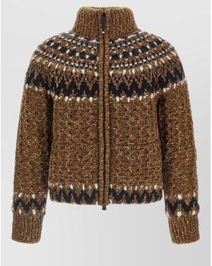 Moncler Indren Cable Knit High Collar Jumper - Brown