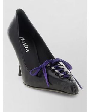 Prada Lace Up Leather Ballerina Stiletto Pumps - Blue