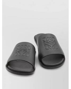 Loewe Anagram Leather Slide Sandals Open Toe - Grey