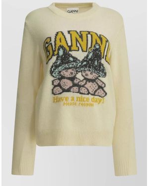 Ganni Teddy Mushroom Crew Neck Graphic Jumper - Metallic