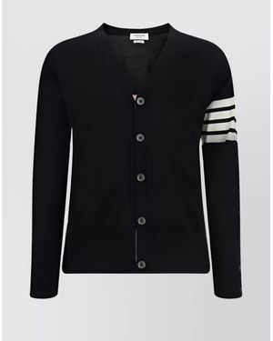 Thom Browne Fine-Knit Wool V-Neck Cardigan - Black