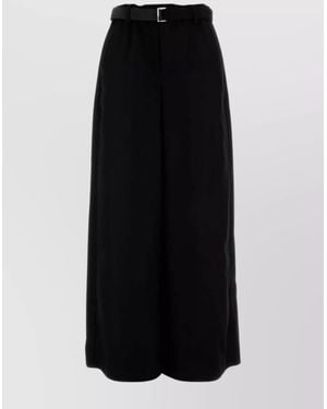 Sacai Wide-Leg Wool Pants With Belted Waist - Black