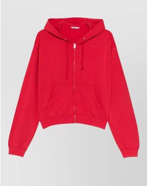 AURALEE Cotton Hooded Sweatshirt Kangaroo Pocket - Red