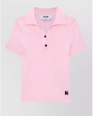 MSGM Knit Polo Collar Short Sleeve Ribbed Top - Pink