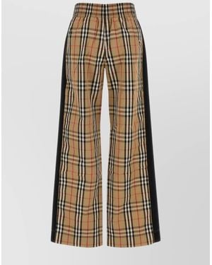Burberry Checked Cotton High-Rise Wide-Leg Trousers - Natural
