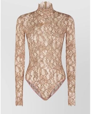 Valentino Floral Lace Jumpsuit High Neckline - Natural