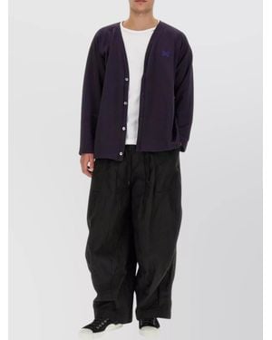 Needles Logo V-Neck Regular Fit Cardigan With Long Sleeves - Blue