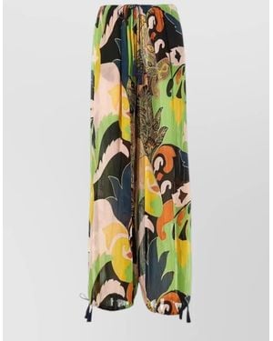 Etro Wide Trousers Tassels Floral Print - Multicolour