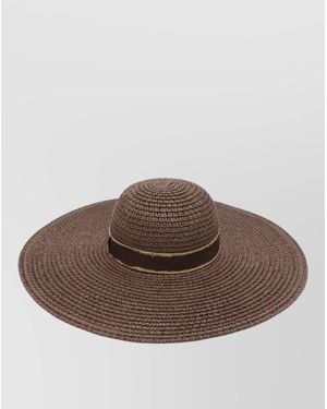 Borsalino Marlene Straw Hat Wide Brim Ribbon - Brown