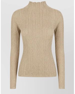 Fabiana Filippi Knit Top Long Sleeves Mock Neck Ribbed - Natural