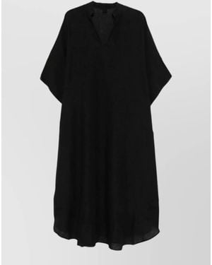 120% Lino Linen Kaftan Dress Loose Silhouette - Black