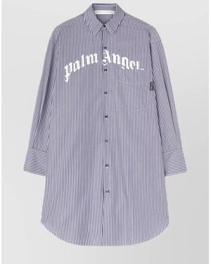 Palm Angels Striped Logo Print Midi Shirt Dress - Purple