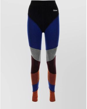 Chloé Ribbed High-Rise Leggings - Blue