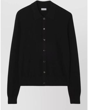 Burberry Wool Fine-Knit Long-Sleeve Polo Shirt - Black