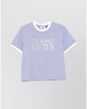 Gcds Glitter Logo-Print Boxy T-Shirt - Purple
