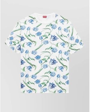 KENZO Tulip Print Cotton Crew Neck T Shirt - Blue