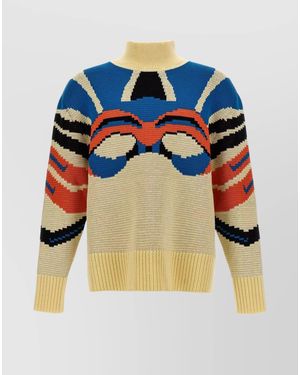 Bluemarble Jacquard High Neck Wool Jumper - Blue
