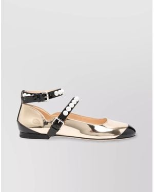 Mach & Mach Leather Studded Ballerina Shoes - Metallic