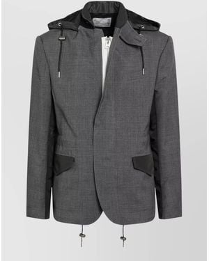 Sacai Hooded Jacket Adjustable Drawstring Contrast Panels - Gray