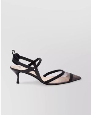 Fendi Leather Mesh Logo-Print Slingback Pumps - Metallic